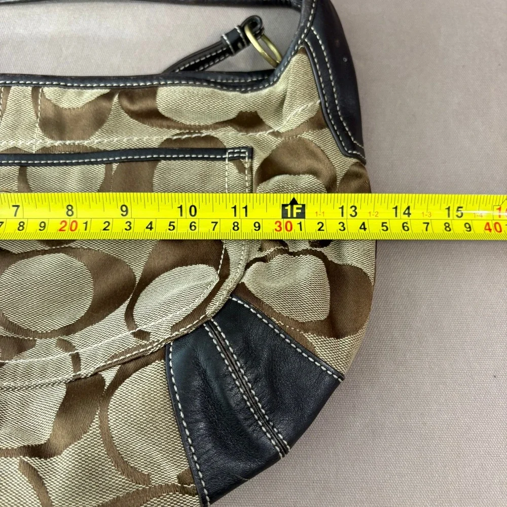 Coach Shoulder Bag Women Medium Brown Signature Canvas Hobo Leather Trim Vintage - Picture 15 of 16